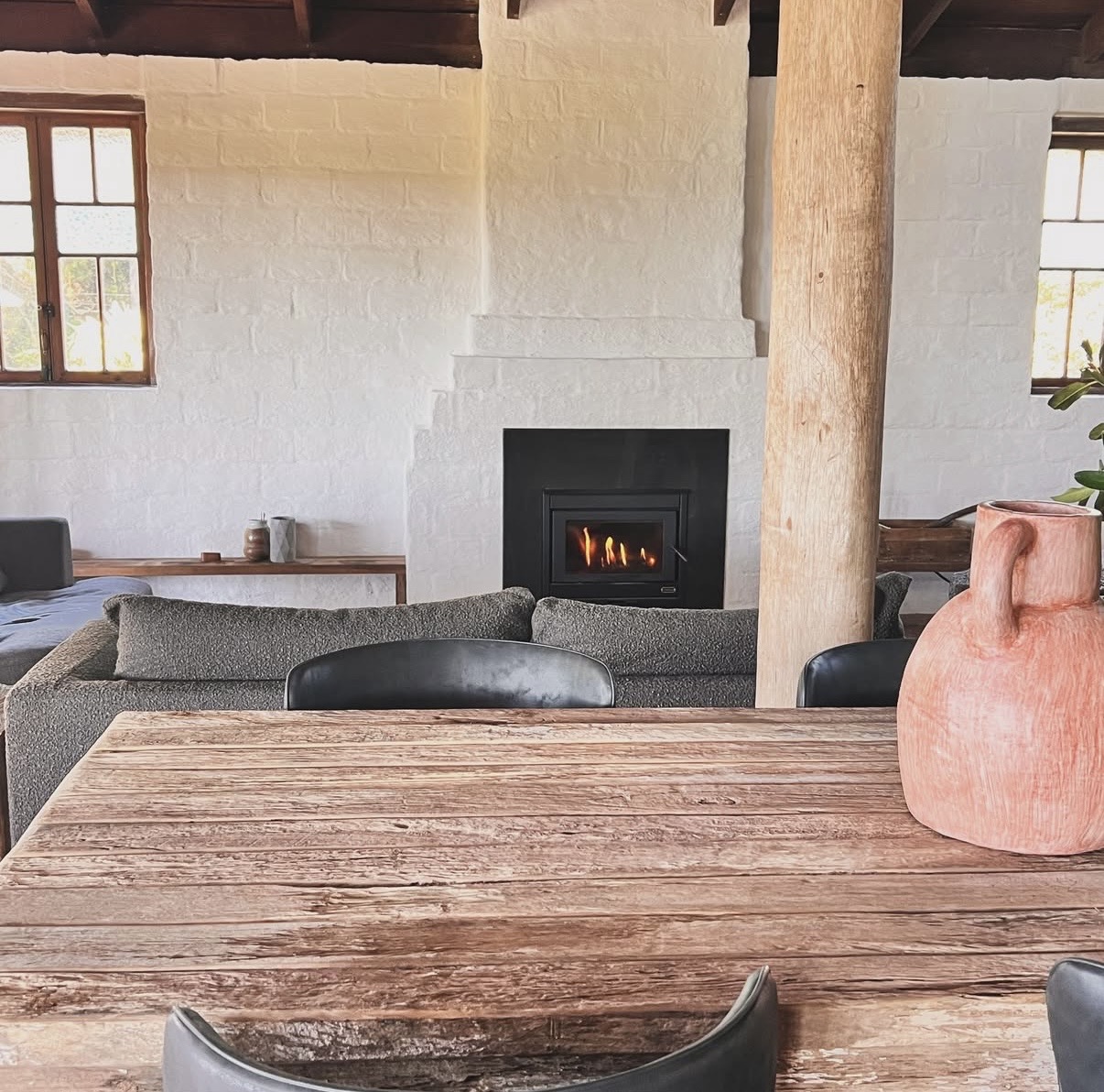 The living room and fireplace at The Perch